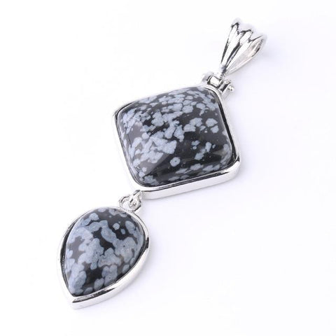 Pendentif Goutte & Losange "Libération" en Obsidienne Neige
