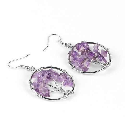Boucles d'Oreilles Arbre de vie "Humilité" en Améthyste