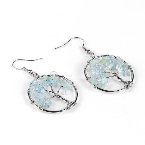 Boucles d'Oreilles Arbre de vie "Apaisement" en Aigue Marine
