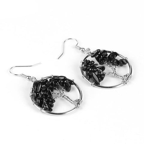 Boucles d'Oreilles Arbre de vie "Force et instinct" en Agate Noire