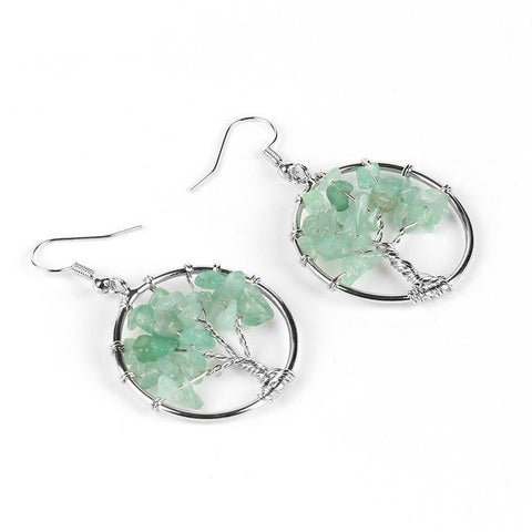 Boucles d'Oreilles Arbre de vie "Connaissance" en Aventurine Verte