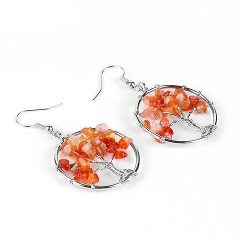 Boucles d'Oreilles Arbre de vie "Positif" en Agate Rouge