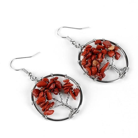 Boucles d'Oreilles Arbre de vie "Anti-stress" en Jaspe Rouge