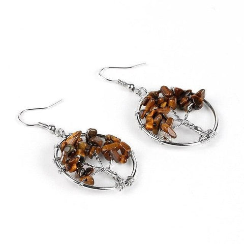 Boucles d'Oreilles Arbre de vie "Confiance et Protection" en Œil de Tigre