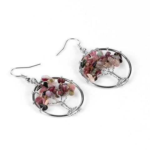 Boucles d'Oreilles Arbre de vie "Créativité" en Tourmaline Multicolor