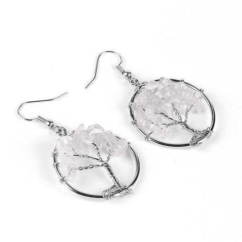 Boucles d'Oreilles Arbre de vie "Amplification Énergétique" en Cristal de Roche