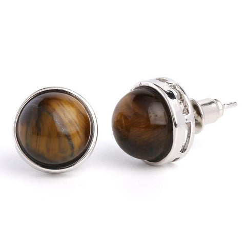 Boucles d'Oreilles demi rond "Confiance et Protection" en Œil de Tigre