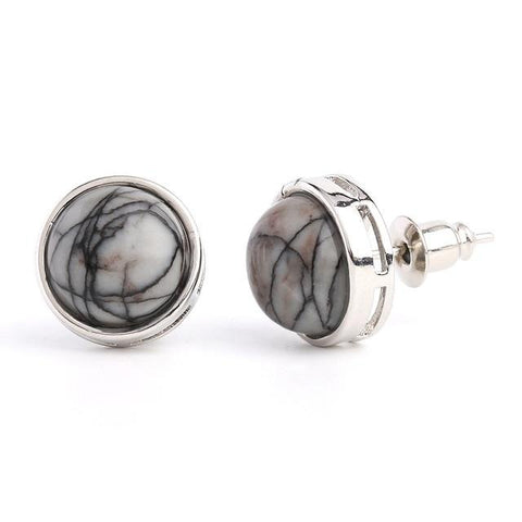 Boucles d'Oreilles demi rond "Courage" en Jaspe Gris