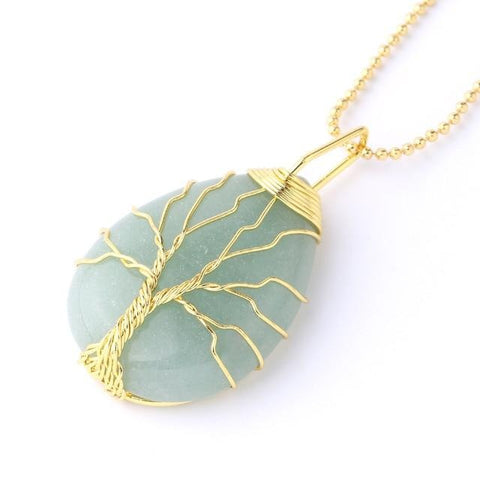Pendentif Roulé Arbre de Vie "Connaissance" en Aventurine Verte Doré
