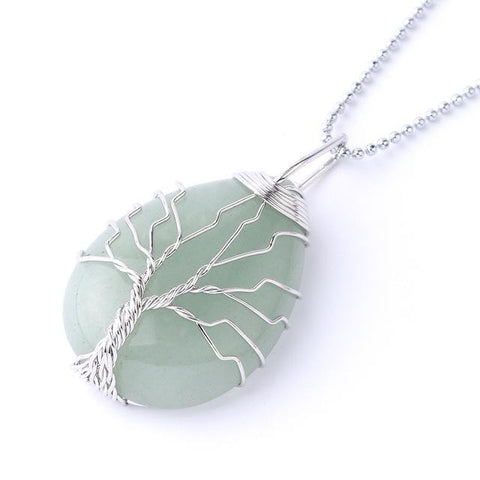 Pendentif Roulé Arbre de Vie "Connaissance" en Aventurine Verte Argenté