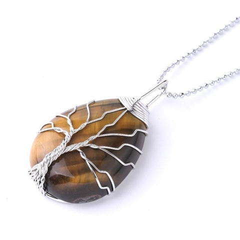Pendentif Roulé Arbre de Vie "Confiance et Protection" en Œil de Tigre Argenté