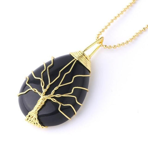 Pendentif Roulé Arbre de Vie "Force et instinct" en Agate Noire