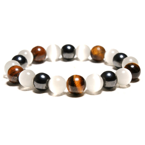 Bracelet "Protection et Ancrage" en Œil de Tigre, Hématite et Pierre de Lune
