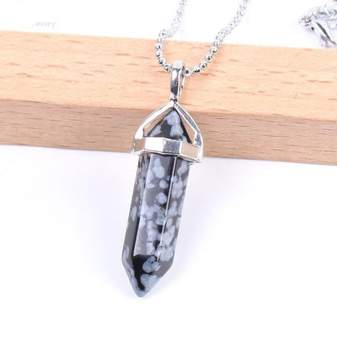 Pendentif Hexa "Libération" en Obsidienne Neige