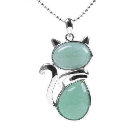 Pendentif Chat "Connaissance" en Aventurine Verte