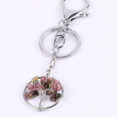 Porte-Clés Arbre de Vie "Créativité" en Tourmaline Multicolor