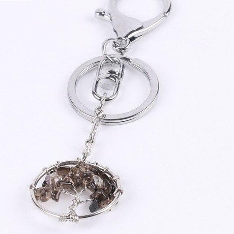 Porte-Clés Arbre de Vie "Calme Émotionnel" en Quartz Fumé