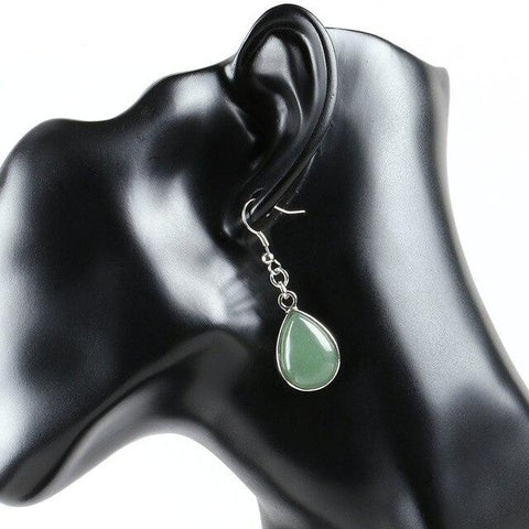 Boucles d'Oreilles Goutte d'Eau "Connaissance" en Aventurine Verte