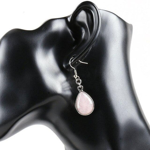 Boucles d'Oreilles Goutte d'Eau "Tendresse" en Quartz Rose