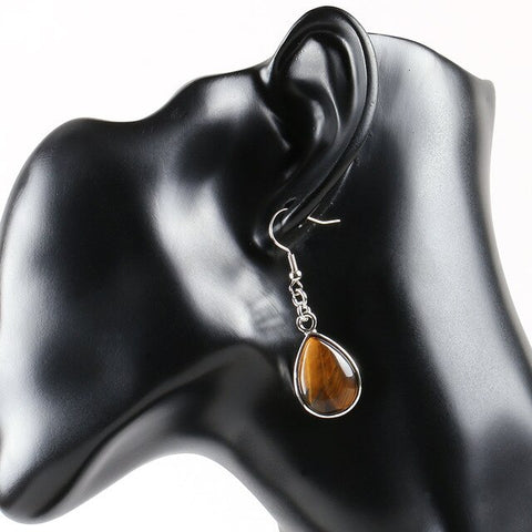 Boucles d'Oreilles Goutte d'Eau "Confiance et Protection" en Œil de Tigre