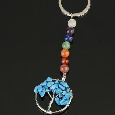 Porte-clés Arbre de Vie 7 Chakras "Stabilisation" en Howlite Turquoise