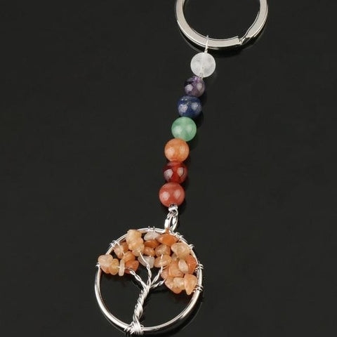 Porte-clés Arbre de Vie 7 Chakras "Sagesse" en Jade Orange