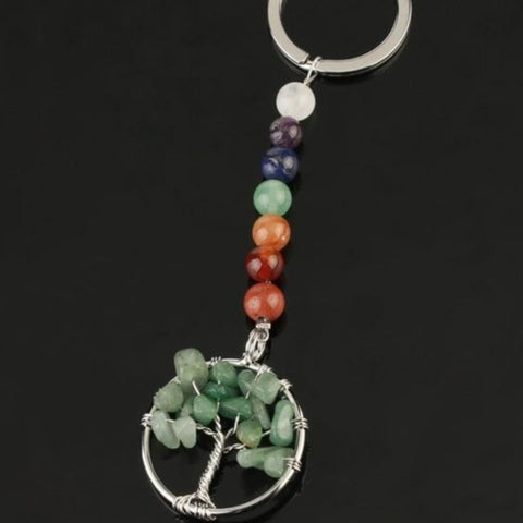 Porte-clés Arbre de Vie 7 Chakras "Connaissance" en Aventurine Verte