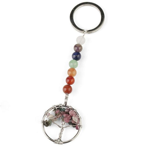 Porte-clés Arbre de Vie 7 Chakras "Créativité" en Tourmaline Multicolor