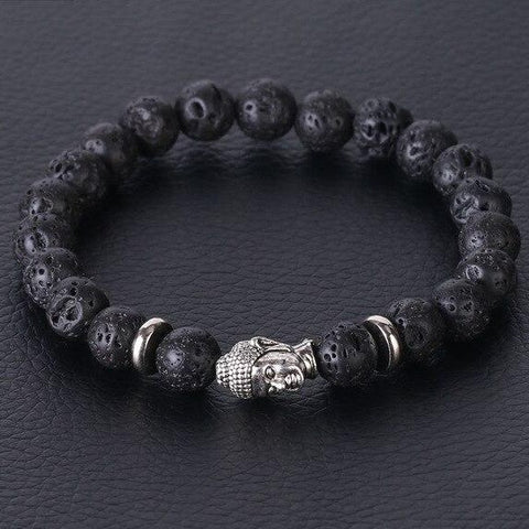 Bracelet Bouddha Argenté "Guide" en Pierre de Lave