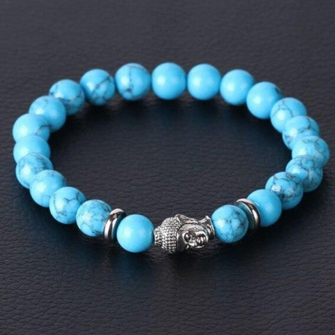 Bracelet Bouddha Argenté "Stabilisation" en Howlite Turquoise