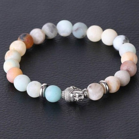 Bracelet Bouddha Argenté "Bonheur et Tendresse" en Amazonite