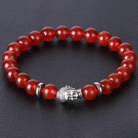 Bracelet Bouddha Argenté "Positif" en Agate Rouge