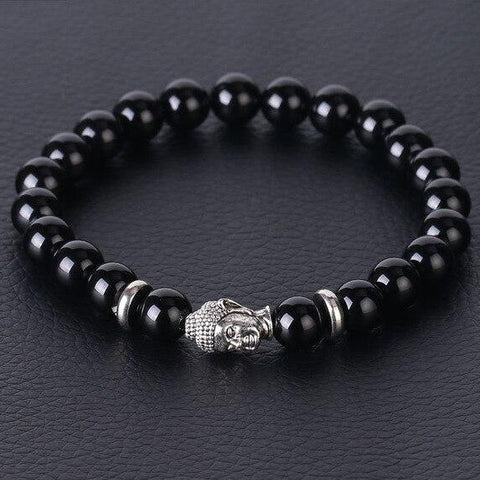 Bracelet Bouddha Argenté "Force et Instinct" en Agate Noire