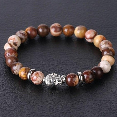 Bracelet Bouddha Argenté "Victoire et réussite" en Jaspe Zébré