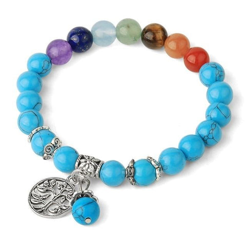 Bracelet Arbre de Vie 7 Chakras "Stabilisation" en Howlite Turquoise