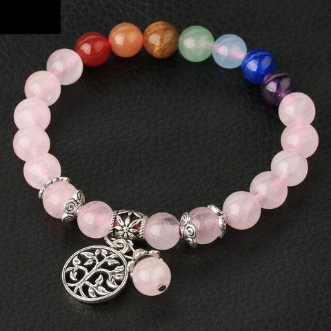 Bracelet Arbre de Vie 7 Chakras "Tendresse" en Quartz Rose