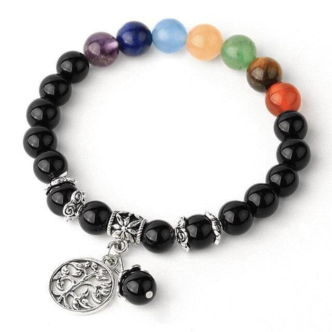 Bracelet Arbre de Vie 7 Chakras "Force et Instinct" en Agate Noire