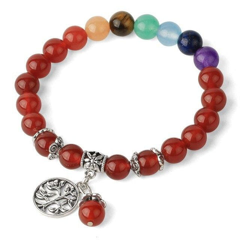 Bracelet Arbre de Vie 7 Chakras "Positif" en Agate Rouge
