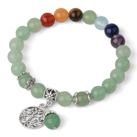 Bracelet Arbre de Vie 7 Chakras "Connaissance" en Aventurine Verte