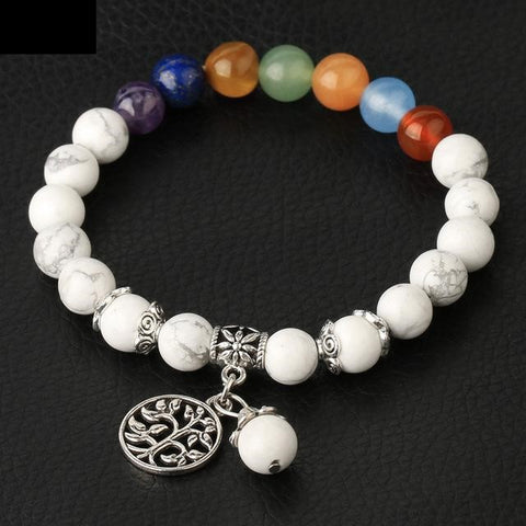 Bracelet Arbre de Vie 7 Chakras "Stabilisation" en Howlite