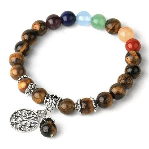Bracelet Arbre de Vie 7 Chakras "Confiance et Protection" en Œil de Tigre