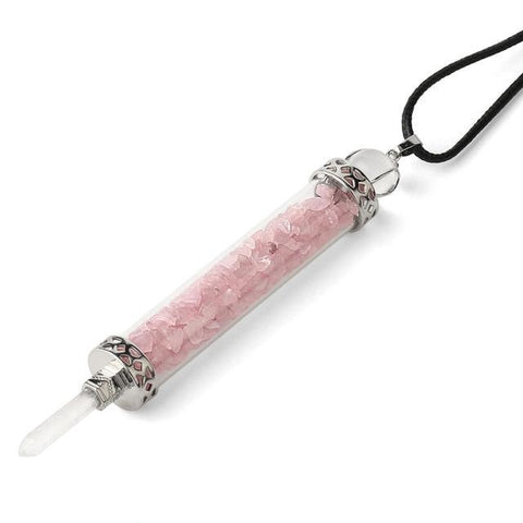 Pendentif Grande Fiole "Tendresse" en Quartz Rose