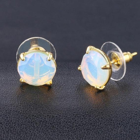 Boucle d'Oreille Ronde Facetté "Douceur" en Opale