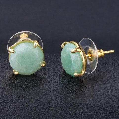 Boucle d'Oreille Ronde Facetté "Connaissance" en Aventurine Verte