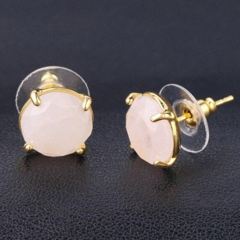 Boucle d'Oreille Ronde Facetté "Tendresse" en Quartz Rose