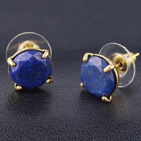 Boucle d'Oreille Ronde Facetté "Regain de Confiance" en Lapis Lazuli