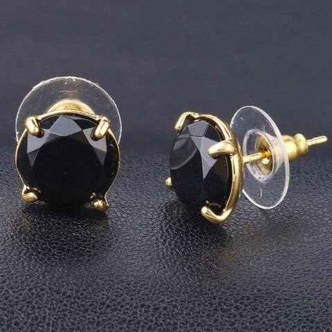 Boucle d'Oreille Ronde Facetté "Force et Instinct" en Agate Noire