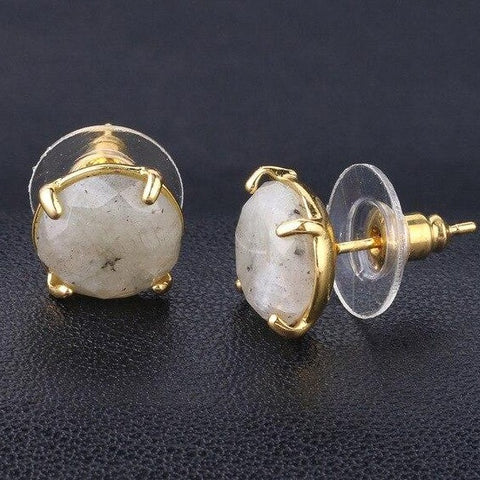 Boucle d'Oreille Ronde Facetté "Bouclier de Protection" en Labradorite