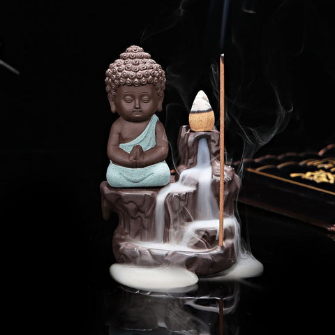 Brûleur d'encens "Petit Moine sur la Cascade" Vert