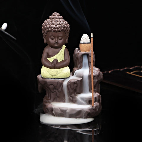 Brûleur d'encens "Petit Moine sur la Cascade" Jaune